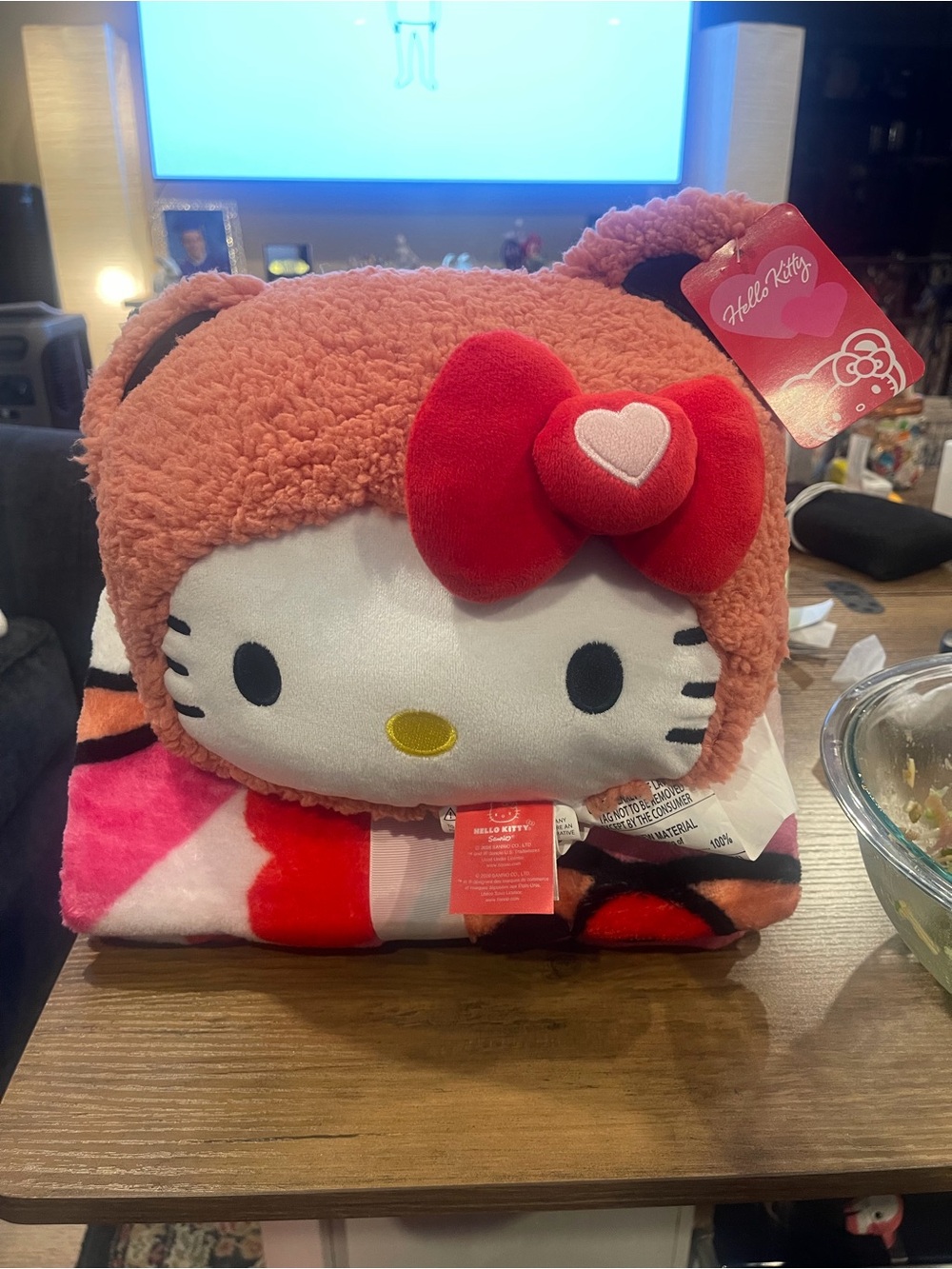 Hello Kitty Pink Plush head pillow with throw blanket